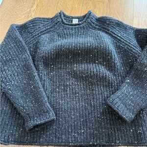 Toteme Black Speckled Ribbed Crewneck Sweater